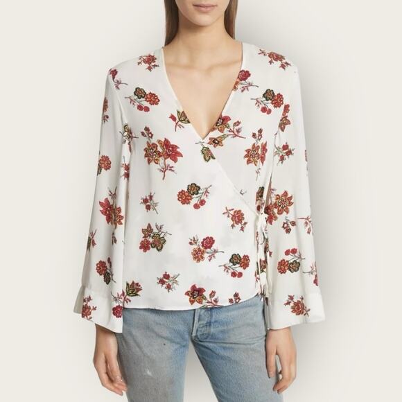A.L.C | Silk Floral Wrap Blouse | Off-White/Red | Size 6 - Picture 1 of 16
